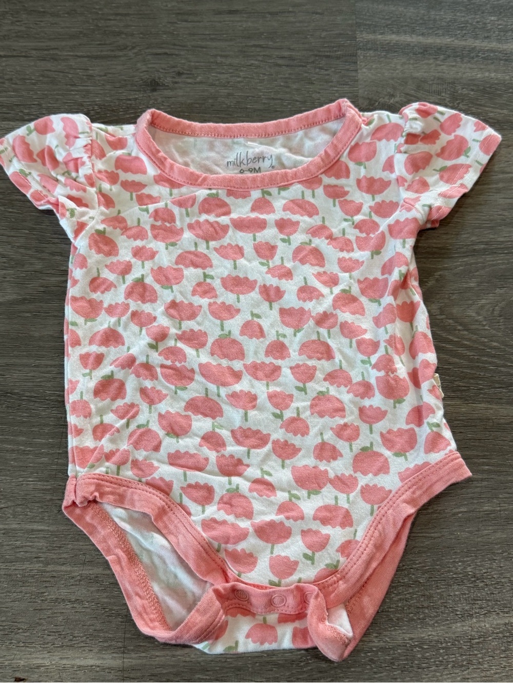 Milkberry Bamboo Flower Print Short Sleeve Bodysuit Pink 6-9M